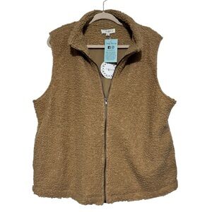 Umgee NWT‎ Faux Sherpa Brown Tan Full Zip Vest Jacket Plus Size 1XL Fall Cozy